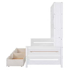 Cama nido de madera doble/matrimonial con 2 cajones, armario todo en uno y estantes - ModernLuxe
