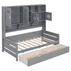 Cama nido de madera doble/matrimonial con 2 cajones, armario todo en uno y estantes - ModernLuxe