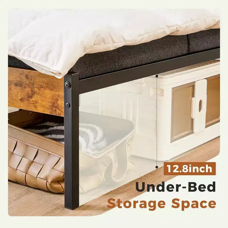 JIONJOY Estructura de cama de metal marrón con cabecero y piecero, soporte de lamas resistentes de 800 libras, sin necesidad de somier y ultrasilenciosa