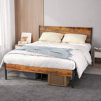 JIONJOY Estructura de cama de metal marrón con cabecero y piecero, soporte de lamas resistentes de 800 libras, sin necesidad de somier y ultrasilenciosa