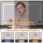Tocador de maquillaje con espejo grande y luces, tocador con toma de corriente, 7 cajones y taburete acolchado, 3 colores de iluminación ajustables