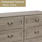 Cómoda rústica de 6 cajones de 47'' para dormitorio, aparador ancho con textura natural, gris