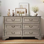 Cómoda rústica de 6 cajones de 47'' para dormitorio, aparador ancho con textura natural, gris
