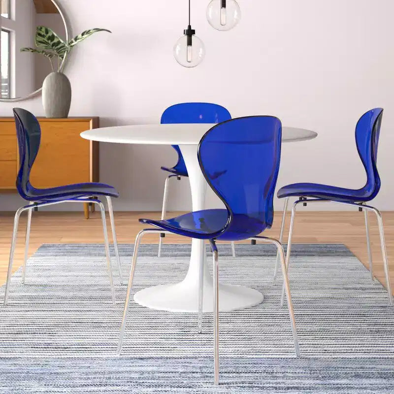Juego de comedor LeisureMod Bristol de 5 piezas en color blanco - Mesa redonda y 4 sillas de comedor ergonómicas de plástico