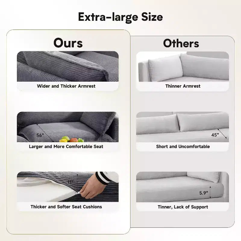 41.34 Sillón tapizado de pana de gran tamaño, sofá individual con otomana y asiento grande, sillón moderno de lectura para dormitorio o sala de estar