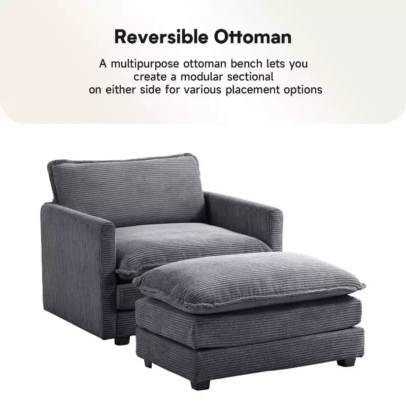 41.34 Sillón tapizado de pana de gran tamaño, sofá individual con otomana y asiento grande, sillón moderno de lectura para dormitorio o sala de estar