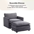 41.34 Sillón tapizado de pana de gran tamaño, sofá individual con otomana y asiento grande, sillón moderno de lectura para dormitorio o sala de estar