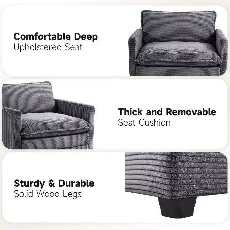 41.34 Sillón tapizado de pana de gran tamaño, sofá individual con otomana y asiento grande, sillón moderno de lectura para dormitorio o sala de estar