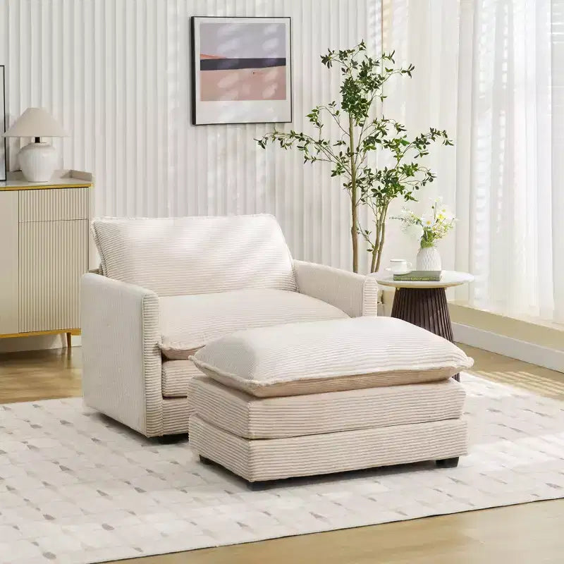 41.34 Sillón tapizado de pana de gran tamaño, sofá individual con otomana y asiento grande, sillón moderno de lectura para dormitorio o sala de estar