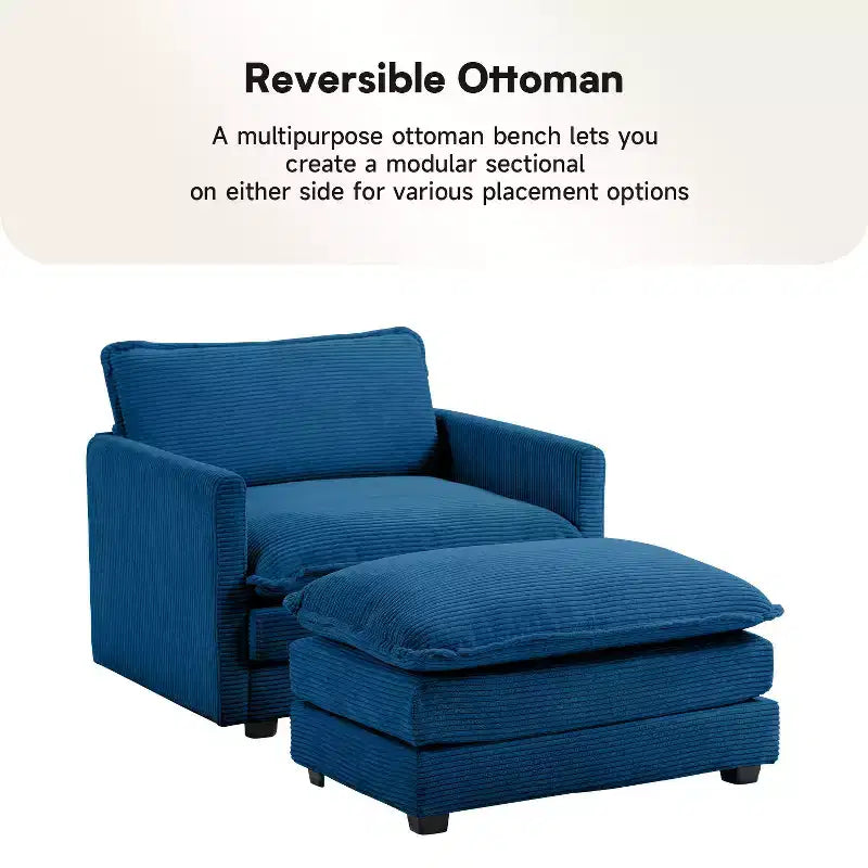 41.34 Sillón tapizado de pana de gran tamaño, sofá individual con otomana y asiento grande, sillón moderno de lectura para dormitorio o sala de estar