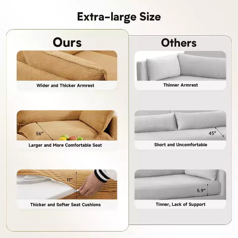41.34 Sillón tapizado de pana de gran tamaño, sofá individual con otomana y asiento grande, sillón moderno de lectura para dormitorio o sala de estar