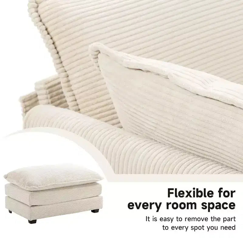 41.34 Sillón tapizado de pana de gran tamaño, sofá individual con otomana y asiento grande, sillón moderno de lectura para dormitorio o sala de estar