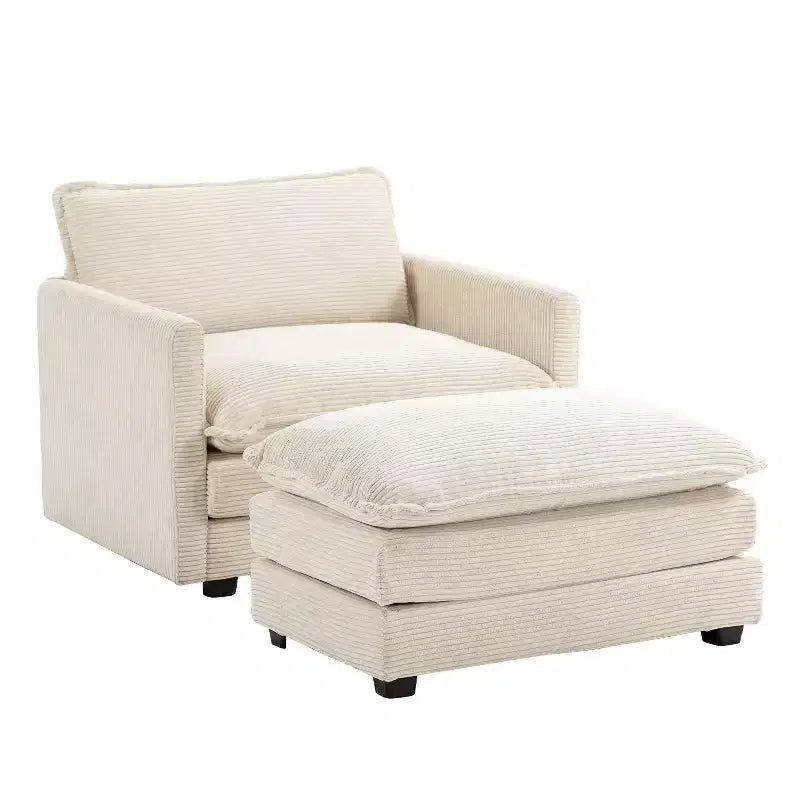 41.34 Sillón tapizado de pana de gran tamaño, sofá individual con otomana y asiento grande, sillón moderno de lectura para dormitorio o sala de estar