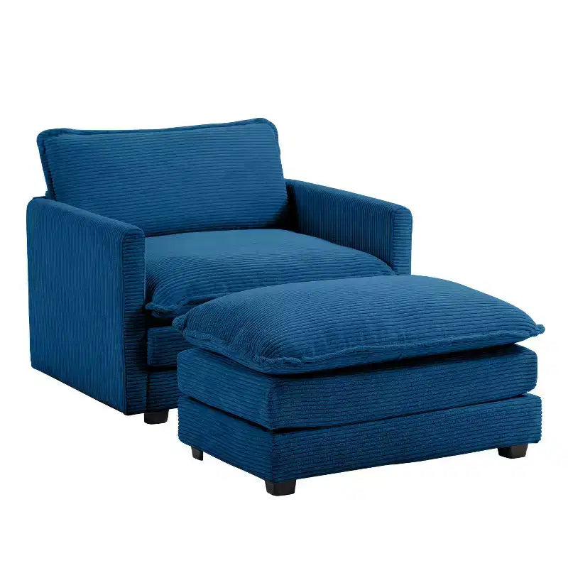 41.34 Sillón tapizado de pana de gran tamaño, sofá individual con otomana y asiento grande, sillón moderno de lectura para dormitorio o sala de estar