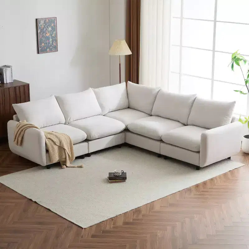 Christopher Knight Home Acker - Juego de sofá seccional modular moderno tapizado de 5 piezas, color blanco
