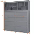 Cama de pared Whisen Modern Design Queen Size Murphy Bed, plegable en un gabinete con estantes superiores y puertos USB