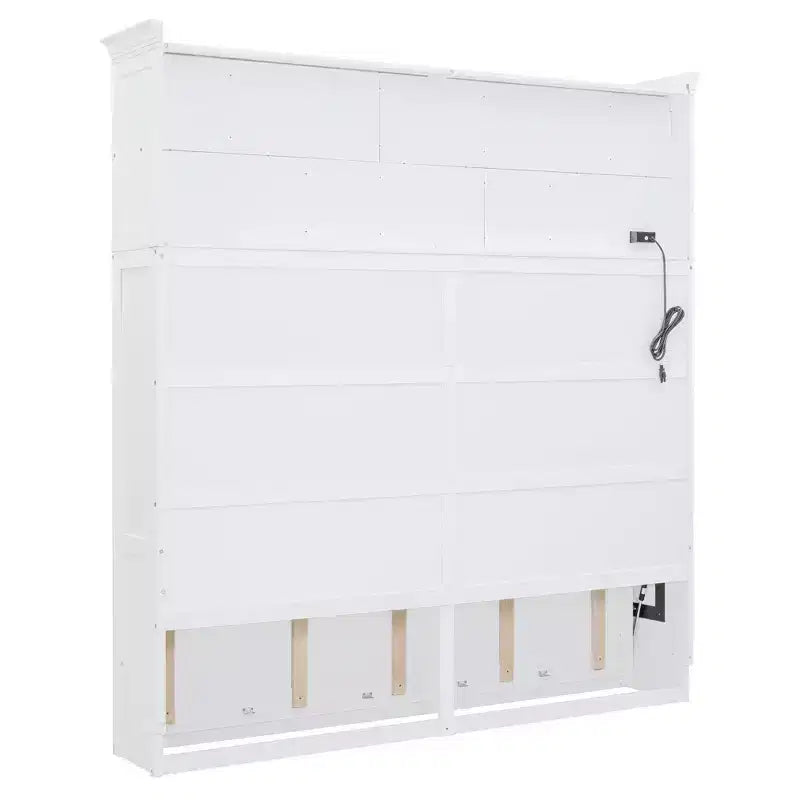 Cama de pared Whisen Modern Design Queen Size Murphy Bed, plegable en un gabinete con estantes superiores y puertos USB
