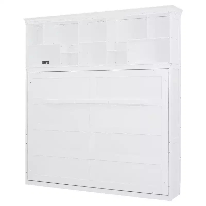 Cama de pared Whisen Modern Design Queen Size Murphy Bed, plegable en un gabinete con estantes superiores y puertos USB