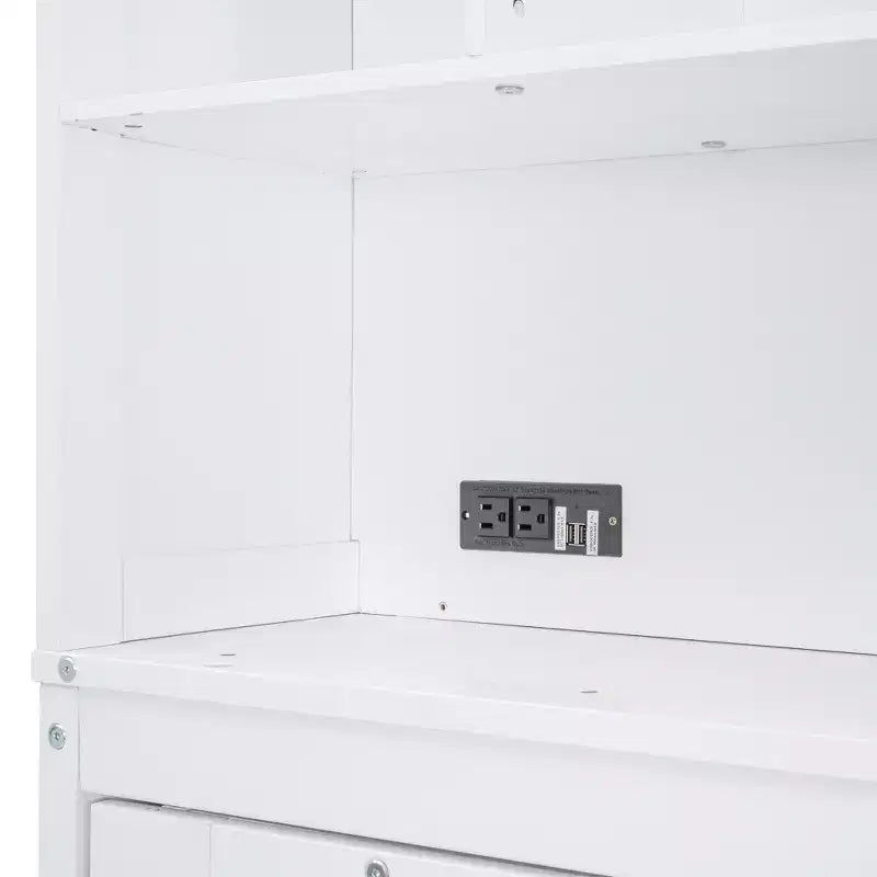 Cama de pared Whisen Modern Design Queen Size Murphy Bed, plegable en un gabinete con estantes superiores y puertos USB