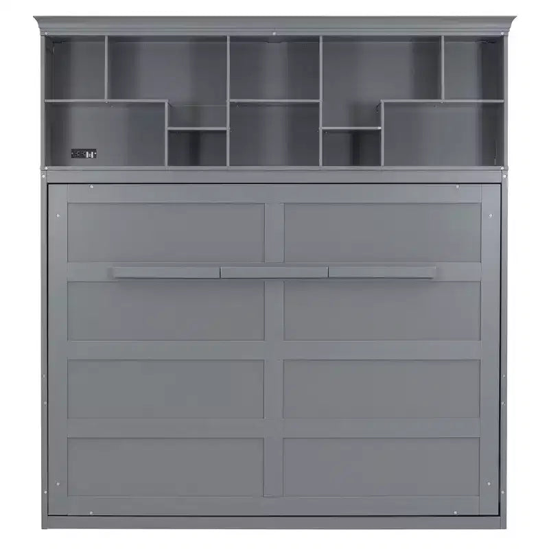 Cama de pared Whisen Modern Design Queen Size Murphy Bed, plegable en un gabinete con estantes superiores y puertos USB