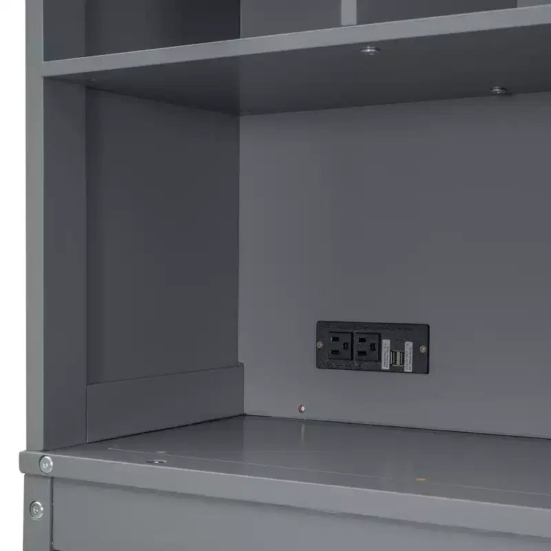 Cama de pared Whisen Modern Design Queen Size Murphy Bed, plegable en un gabinete con estantes superiores y puertos USB