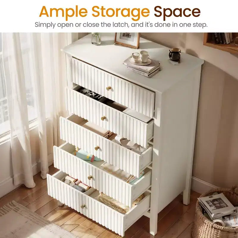 Heynemo Cómoda de 3 o 5 Cajones Acanalados. Cómoda Alta a Rayas con Rieles Silenciosos para Dormitorio, Sala, Pasillo, Entrada