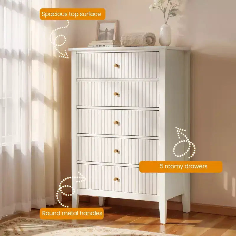 Heynemo Cómoda de 3 o 5 Cajones Acanalados. Cómoda Alta a Rayas con Rieles Silenciosos para Dormitorio, Sala, Pasillo, Entrada