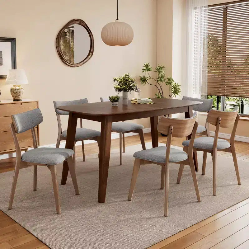 Juego de comedor tapizado Christopher Knight Home Walton de 7 piezas de madera de caucho de estilo moderno de mediados de siglo