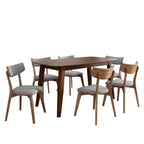Juego de comedor tapizado Christopher Knight Home Walton de 7 piezas de madera de caucho de estilo moderno de mediados de siglo