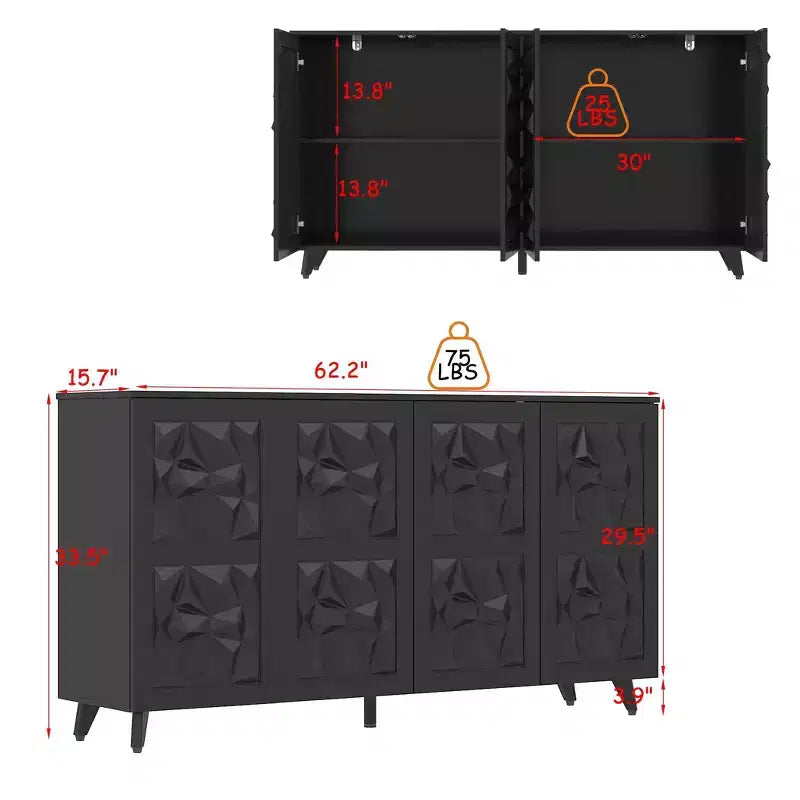 Famapy 4 - Cómoda con superficie decorada con rombos de 4 puertas para el almacenamiento en la sala de estar