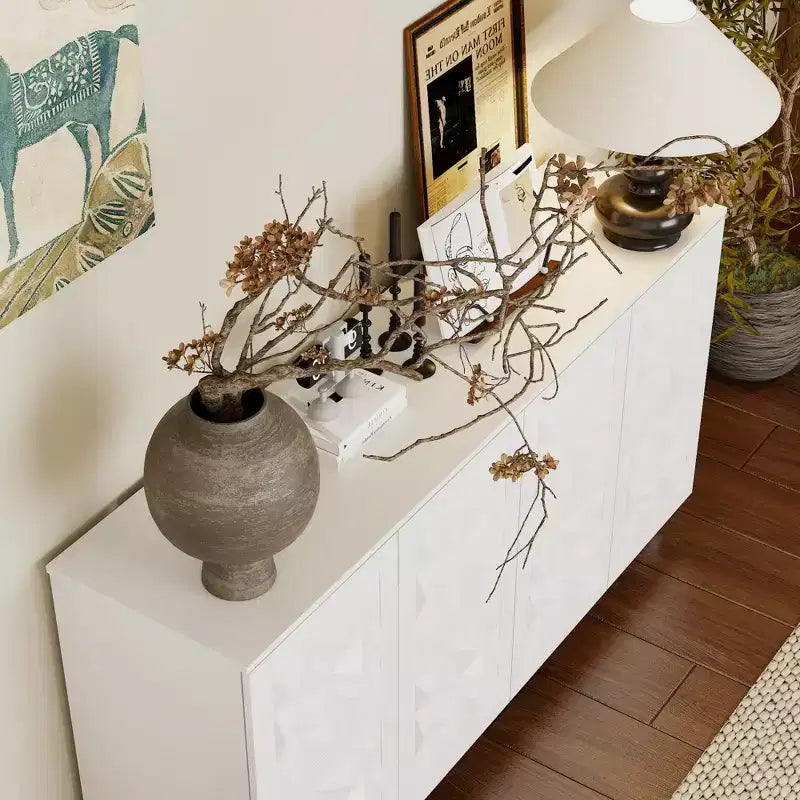 Famapy 4 - Cómoda con superficie decorada con rombos de 4 puertas para el almacenamiento en la sala de estar
