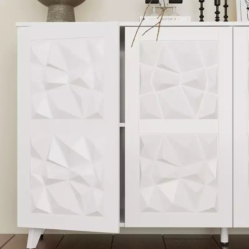 Famapy 4 - Cómoda con superficie decorada con rombos de 4 puertas para el almacenamiento en la sala de estar