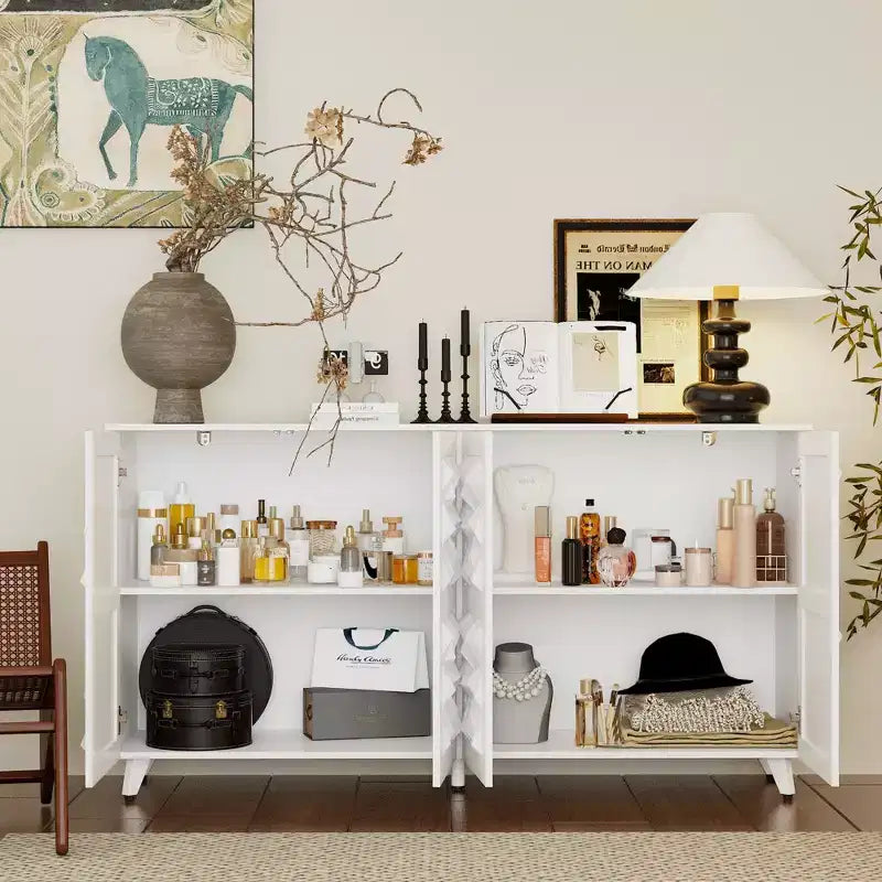 Famapy 4 - Cómoda con superficie decorada con rombos de 4 puertas para el almacenamiento en la sala de estar