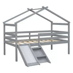Cama alta Whisen 81.7L x 67.6W individual baja tipo casa con tobogán, escalera, barandillas de seguridad, marco de techo tipo casa