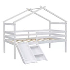 Cama alta Whisen 81.7L x 67.6W individual baja tipo casa con tobogán, escalera, barandillas de seguridad, marco de techo tipo casa