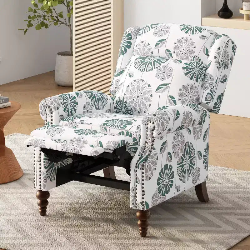Christopher Knight Home Barnn 29.75 Sillón Reclinable Tapizado con Respaldo Empujable y Respaldo de Orejas Clásico, Blanco/Azul