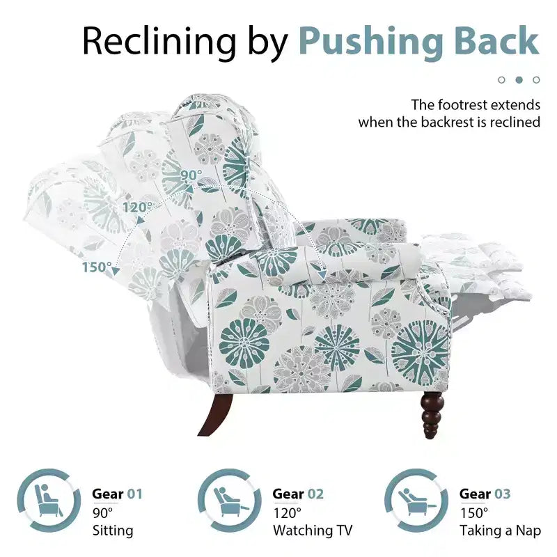 Christopher Knight Home Barnn 29.75 Sillón Reclinable Tapizado con Respaldo Empujable y Respaldo de Orejas Clásico, Blanco/Azul
