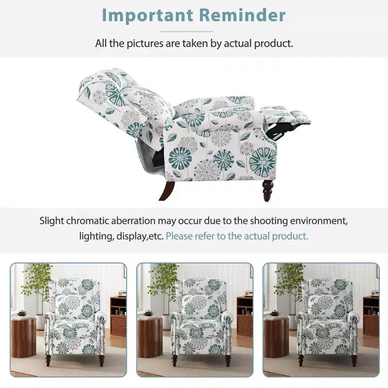 Christopher Knight Home Barnn 29.75 Sillón Reclinable Tapizado con Respaldo Empujable y Respaldo de Orejas Clásico, Blanco/Azul