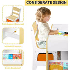 Kinder King Mesa y 2 sillas 3 en 1 para niños con almacenamiento, tapa extraíble y pizarra, para arte, manualidades, lectura