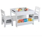 Kinder King Mesa y 2 sillas 3 en 1 para niños con almacenamiento, tapa extraíble y pizarra, para arte, manualidades, lectura