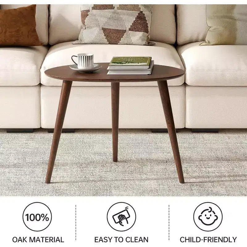 GDFStudio Mesa de centro ovalada de madera maciza de roble Beau Mid-Century Modern de 25,59 pulgadas de ancho con tres patas