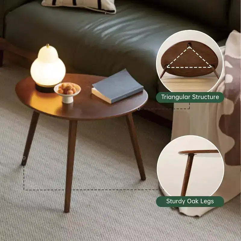 GDFStudio Mesa de centro ovalada de madera maciza de roble Beau Mid-Century Modern de 25,59 pulgadas de ancho con tres patas