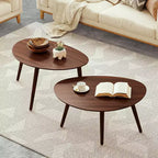 GDFStudio Mesa de centro ovalada de madera maciza de roble Beau Mid-Century Modern de 25,59 pulgadas de ancho con tres patas