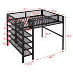 Cama alta de metal con 4 estantes, colchón de tamaño matrimonial