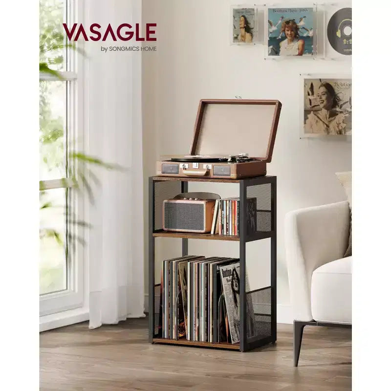 Tocadiscos de 3 niveles y mesa auxiliar - Capacidad para hasta 100 discos de vinilo, ideal para sala y dormitorio