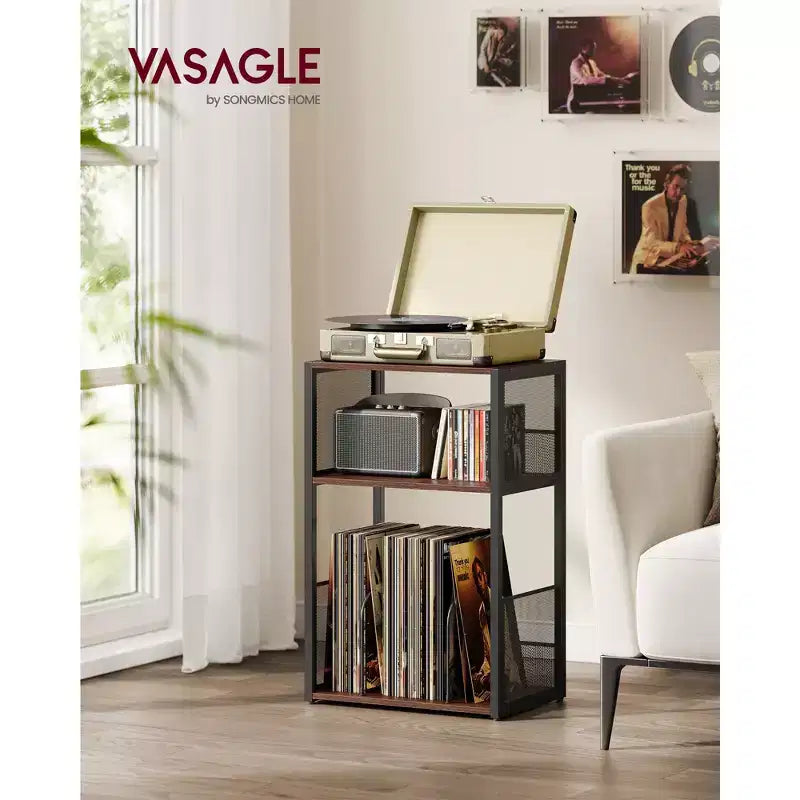 Tocadiscos de 3 niveles y mesa auxiliar - Capacidad para hasta 100 discos de vinilo, ideal para sala y dormitorio