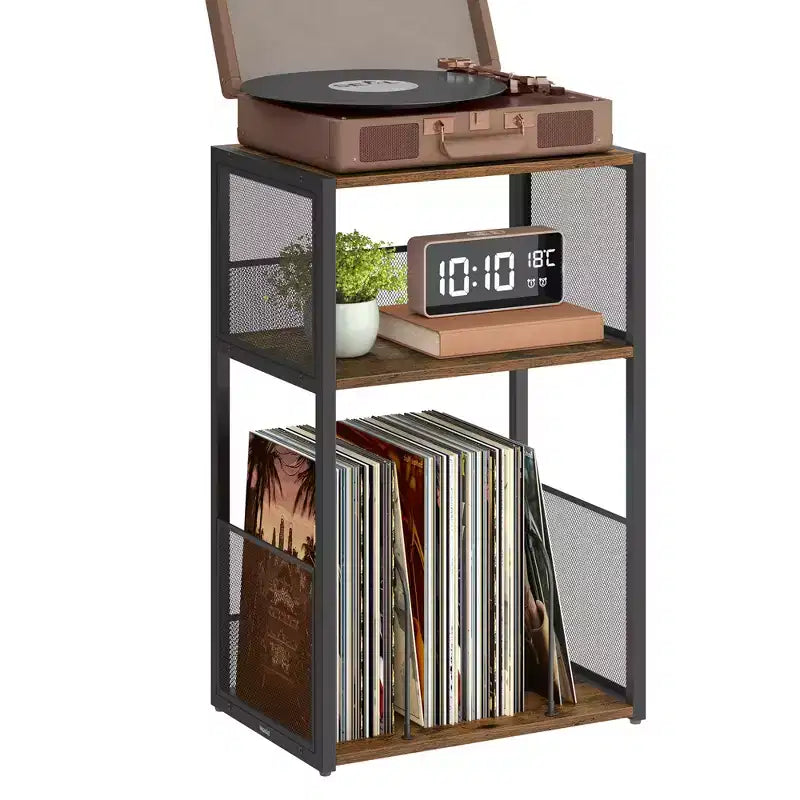 Tocadiscos de 3 niveles y mesa auxiliar - Capacidad para hasta 100 discos de vinilo, ideal para sala y dormitorio