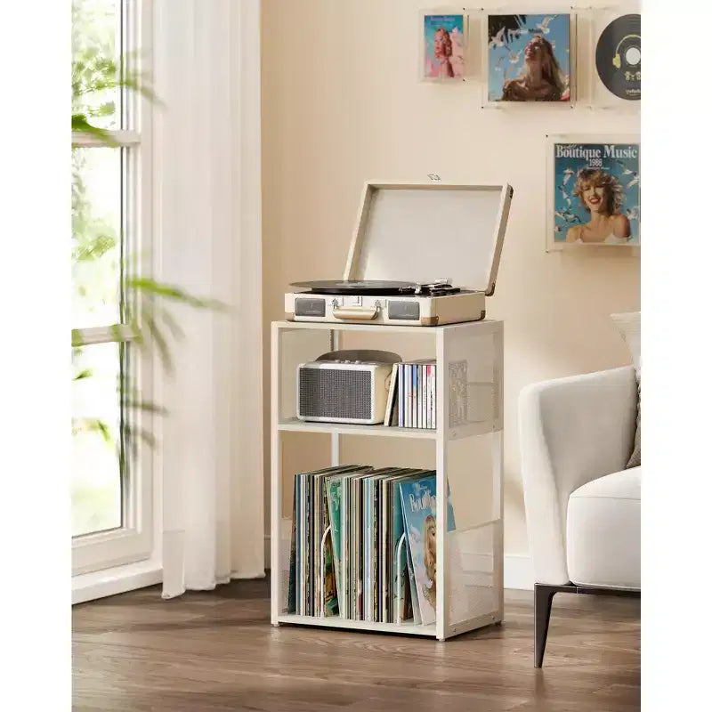 Tocadiscos de 3 niveles y mesa auxiliar - Capacidad para hasta 100 discos de vinilo, ideal para sala y dormitorio