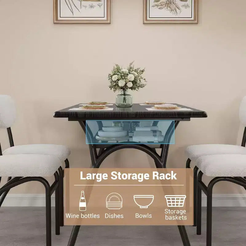 Juego de mesa de comedor WhizMax para 4 personas, mesa de cocina rectangular con 4 sillas Boucle, mesa de comedor con almacenamiento