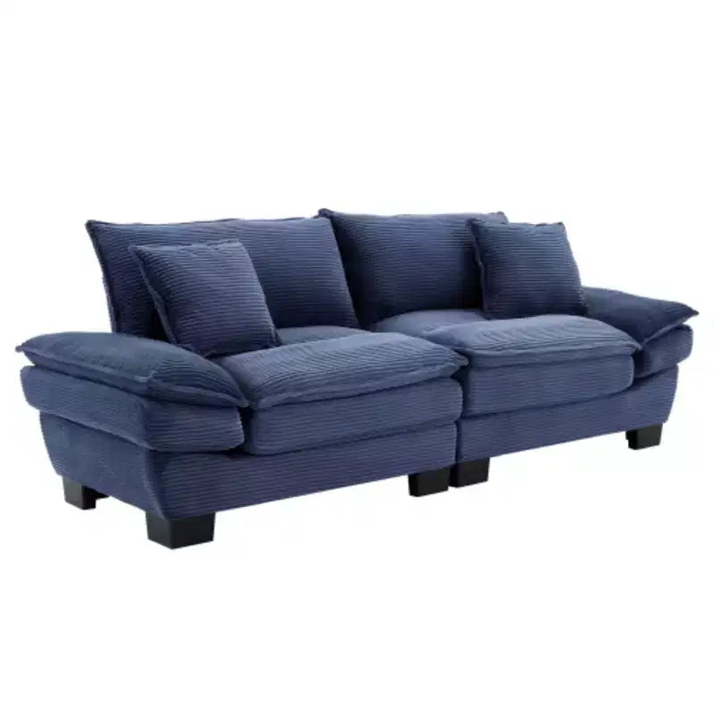 Elegante sofá de pana con asiento profundo: tamaño loveseat con almohadas y función de sofá cama
